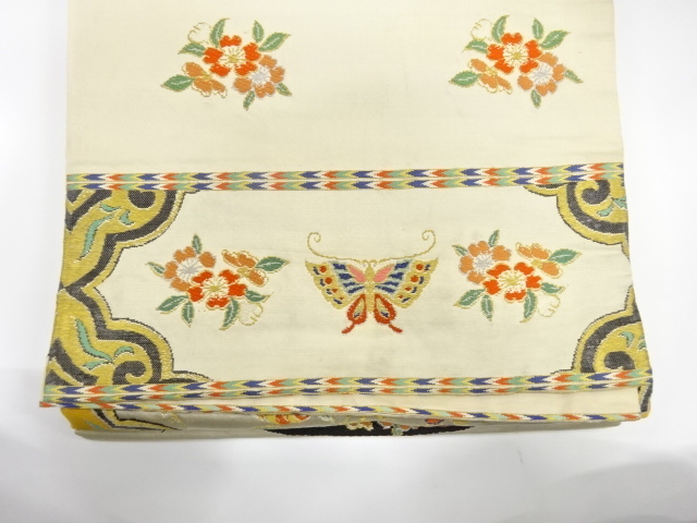  アンティーク　絵皿に花籠模様織り出し丸帯（着用可）